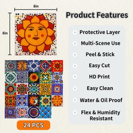 24Pcs Peel and Stick Tile Stickers for Kitchen Bathroom Backsplash Waterproof Traditional Design Wall Decals Easy to Apply DIY Home Decor (Style A, 8 x 8 Inch)