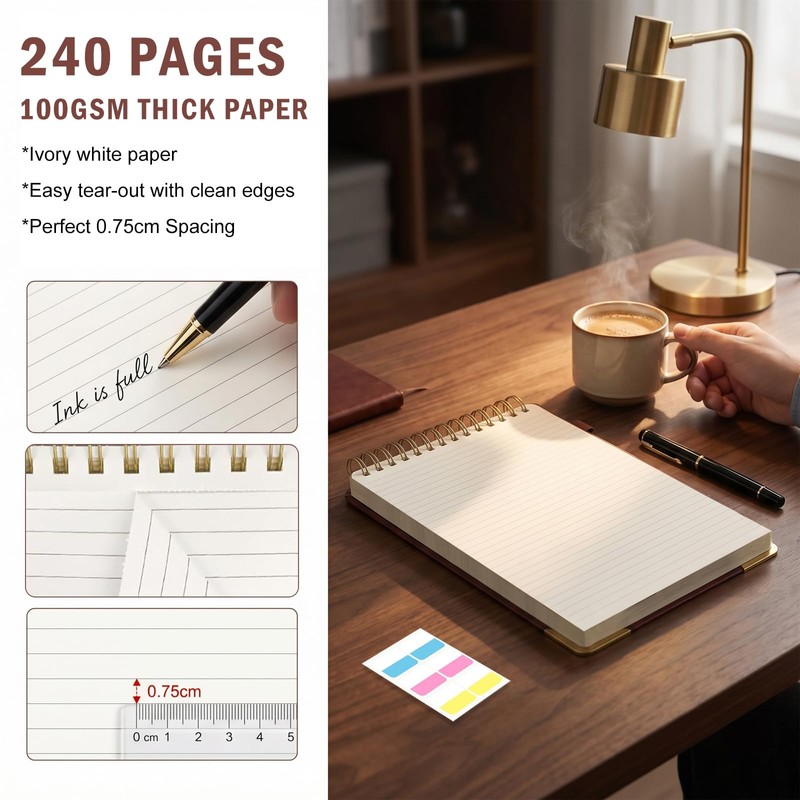 EVNEED 2 Pack Top Spiral Notebook, A4 Hardcover Top Bound