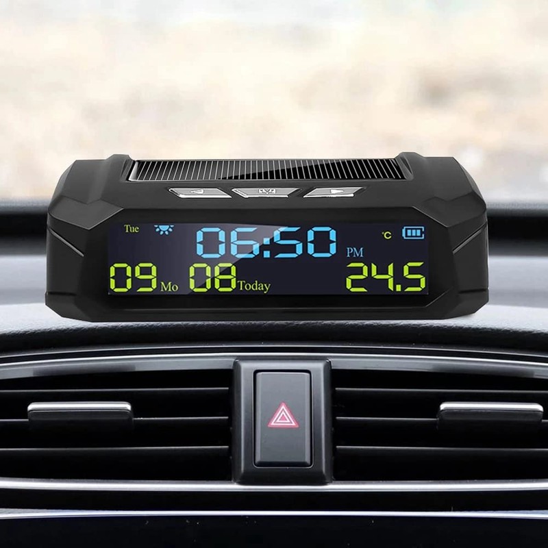 BGFAVCV Car Solar Digital Clock with LCD Time Date In-Car