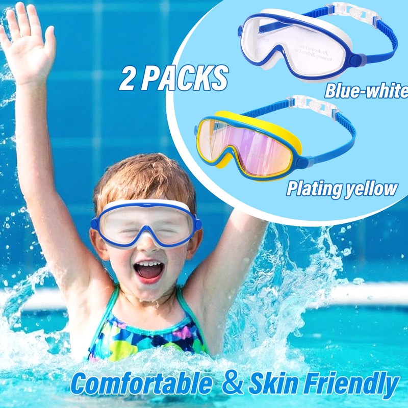 Hftjtsa 2 Pack Kids Swim Goggles Wide View Anti-Fog Pool