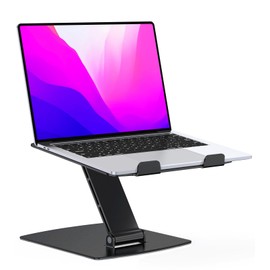 Glangeh Laptop Stand Height Adjustable, Ergonomic Portable Notebook Stand for Desk, Foldable Aluminium Laptop Stand, Compatible with MacBook Air Pro (10-16 Inch) - Black