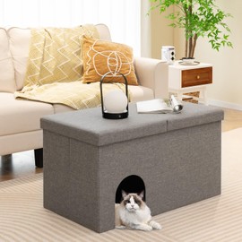 Tangkula Cat Litter Box Enclosure, Hidden Litter Box Furniture Ottoman with Urine Proof Litter Mat, Flip-up Lid, Dog Proof Cat Washroom Bench Storage Cabinet, Cat Box Enclosure (Grey)