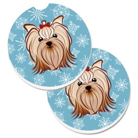 Caroline's Treasures Snowflake Yorkie Yorkishire Terrier Set of 2 Cup Holder Car Coasters BB1638CARC, 2.56, Multicolor