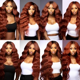 12 14 16 Inch Copper Red Body Wave Bundles Human Hair Reddish Brown Bundles Color 33 Human Hair Bundles Double Weft Remy Hair Wet and Wavy Bundles Silky and Soft for Black Women