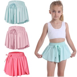 3 Pack Butterfly Flowy Shorts Skirts for Girls Tennis Cheer Stuff Athletic Preppy Running Sports Skirt for Teen Girls（Light Pink, Mint, Peach, S