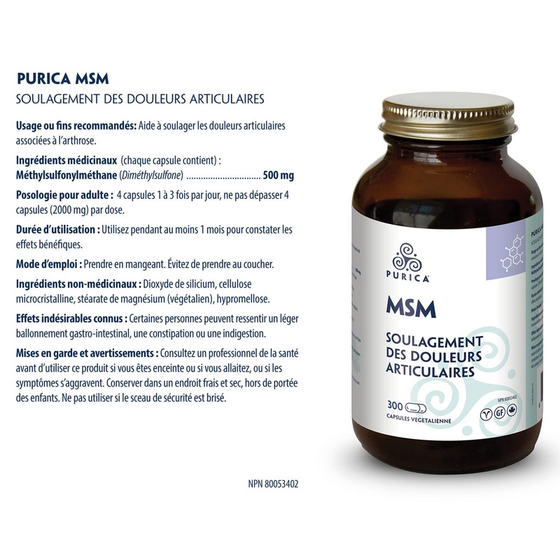 PURICA PURICA MSM, 300 Capsules - Enhanced Joint Support, Non-GMO