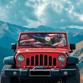 Pirexcny Flag Eagle Windshield Flag Sunshade Sun Shade Heat Shield Sun Visor Mat Compatible with Jeep Wrangler Rubicon Sahara TJ JK JKU 2 Door & 4 Door Automotive Interior Accessories