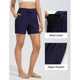 baleaf Women's Swim Board Shorts High Waisted Quick Dry UPF 50+ Modest Swimsuits 2025 Swimming Bottoms with Boxer Liner Zipper Pockets Navy Blue M