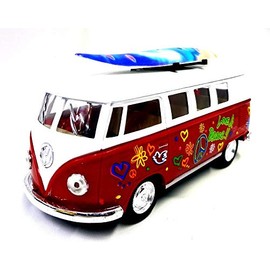 Kinsmart 1962 Volkswagen Classic Bus w/Surfboard & decals Red Colour 1:32 Scale Diecast Model Car 5060DS