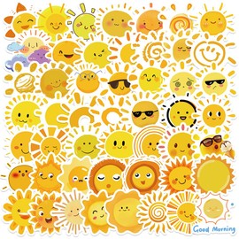 Cute Sunshine Aesthetic Stickers for Adults, 50PCS Yellow Sun Meme Waterproof Vinyl Stickers for Water Bottles Laptop Scrapbook, Morning Sun Party Favors, Sunshine Decals