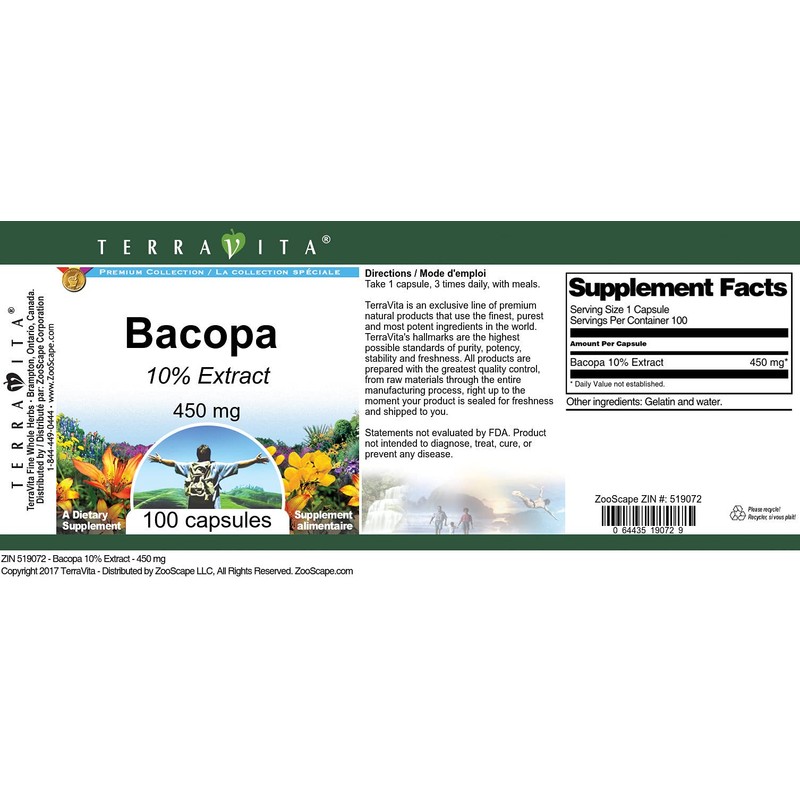 Bacopa 10% - 450 mg (100 Capsules, ZIN: 519072) -