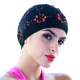 Medifier Hollow out Flowers Swim Bathing Cap for Short and Long Hair Swimming Hat (Black)
