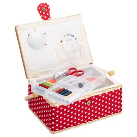 Navaris Sewing Box Sewing Box Sewing Case for Handmade - Basket with Practical Carry Handle - Handmade Basket with Sewing Accessories - Dots Red Design