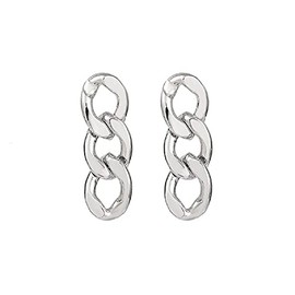 14K Gold Plated Punk Style Thick Link Chain Charm Pendant Long Geometric Symmetrical Dangling Stud Earrings for Women Girls - Silver