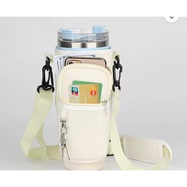 Bolsa de transportacion para botellas de agua y termos -Soporte para Botella de agua de 40 ONZAS con bolsillo,Correa,Compatible con botellas de varias marcas,Accesorio para botellas de agua (Blanco)