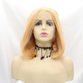 14 Inch Pastel Orange Short Bob Synthetic Wig with Middle Parting Natural Hairline Heat Resistant Fiber for Women