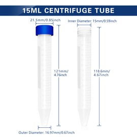 Aeseusia 15ml Plastic Centrifuge Tubes with Screw Cap, 100 PCS 15ml Plastic Conical Tube Teat Tubes with Cap, and 1PCS Plastic Detachable Centrifuge Tube Rack