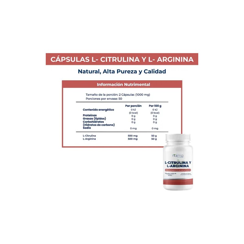 L- Citrulina + L- Arginina 500mg/500mg Por Porción 300 Cáps