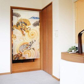 Noren Workshop 93451 Noren Lucky Charm Series, Checkered Lace Print, Half Noren, Lucky God, Width 33.5 x Length 59.1 inches (85 x 150 cm), Two Dragons