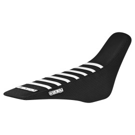 Enjoy MFG 2007 - 2024 HONDA CRF 150 R gripper seat cover    all BLACK w/ WHITE ribs  #50
