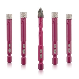 QUEFORET Diamond Drill Bits Set 5pcs - 4pcs 5/16 Inch (8mm) Dry Hole Saw, 1pc 5/16 Inch (8mm) Carbide Bit for Ceramic Porcelain Tile Marble Granite, Quick Change Hex Shank
