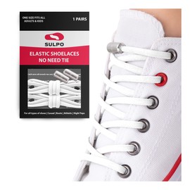 SULPO Elastic Shoelaces without Tying - Elastic, with Metal Clasp, 2 x White