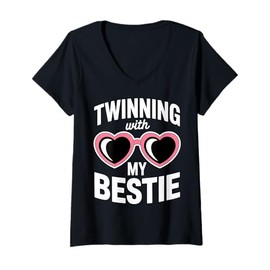 Womens Twinning With My Bestie Friend Twin Funny Besties V-Neck T-Shirt