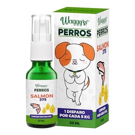 Waggys Aceite Relajante + SALMÓN para Perros Chicos - Apoyo para el manejo de Estrés y Ansiedad, Inflamación, Piel y Pelo - Adicionados con Omegas y Aceite Relajante - 75 Disparos.