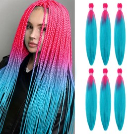 26 Inch 6Pcs/Packs Ombre Braiding Hair Extensions For Braids Synthetic Yaki Texture Professional Prestretched Braiding Hair For Women (Peach Pink/Lake Blue, 26 inch)