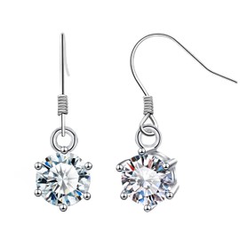 KristLand - S925 Sterling Silver White Gold Plated Fishhook Earrings For Women Cubic Zirconia Birthday/Jewelry Gifts for Ladies Girls Mum Wife Girlfriends