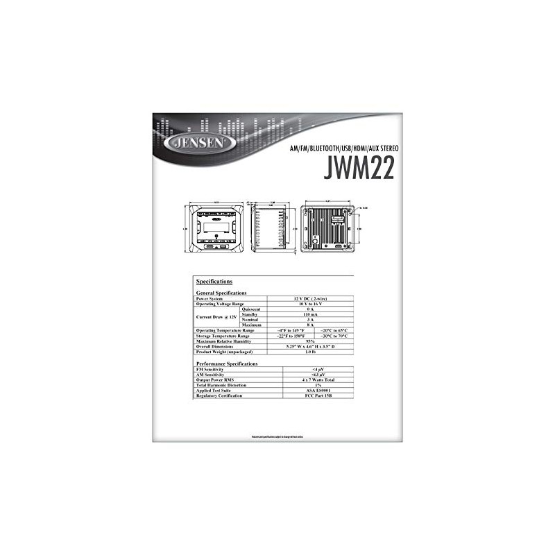 Jensen JWM22 2-Speaker Zones AM/FM|BT|HDMI|AUX Cube Wall Mount Stereo, Speaker