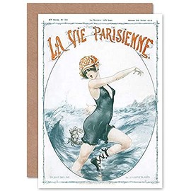 Artery8 La Vie Parisienne Crab Bite Swimming Magazine Cover Sealed Greeting Card Plus Envelope Blank inside
