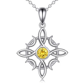 VONALA Witch Knot Necklace 925 Sterling Silver Celtic Pendant with Birthstone Wicca Jewellery Gifts for Women Girls, Sterling Silver