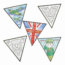 Baker Ross FN583 VE Day Colour-in Window Decorations - Pack of 18, VE Day for Kids, VE Day 80th Anniversary