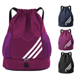 Mochila Deportiva con Cordón,Mochila de Cordón, Mochilas de Cuerdas con Compartimento de Zapatos y Bolsa de cuerdas Impermeable Morral Deportivo para Mujer Hombre Adolescente (Púrpura)