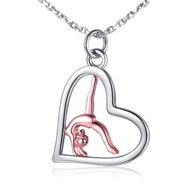 APOTIE Gymnastics Earrings Necklace 925 Sterling Silver Rose Gold Team USA Flipping Gymnasts Pendant Jewelry Gymnastic Mother Gifts for Women