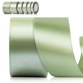 Foshird Satin Ribbon Green 50 mm x 22 m Gift Ribbon Wide Ribbon Wedding Polyester Green Ribbons for Crafts Decorative Ribbon for Gift Packaging Birthday DIY Sage Green