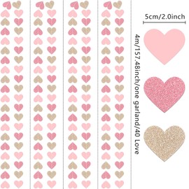 4 Packs 52FT Love Heart Garland Valentines Banner Engagement Decorations Streamer for Valentine's Day Anniversary Bachelorette Wedding Bridal Shower Birthday Father's Mother's Day Decorations(Pink)