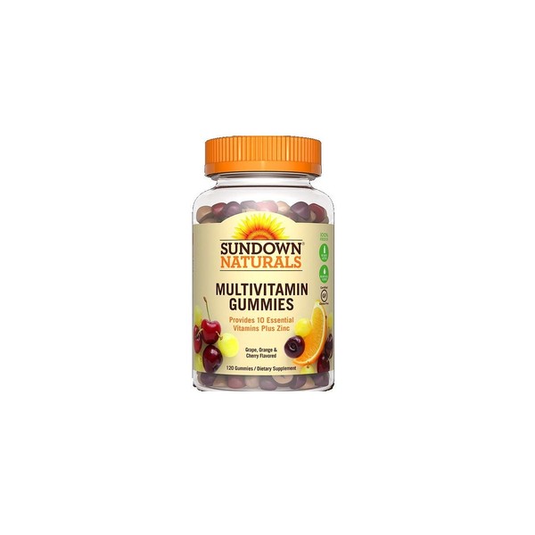 Sundown Naturals Adult Multivitamin with Vitamin D3 Gummies Orange, Cherry and Grape Flavored - 120 ct, Pack of 2