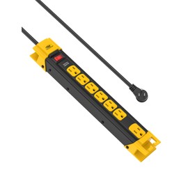 CRST 7-Outlet Heavy Duty Surge Protector Power Strip with Flat Plug, 9 feet Long Extension Cord for Home Garage Industrial Workshop, 1350 Joules, 15A Circuit Breaker