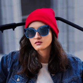 2020 VentiVenti Sunglasses For Women Polarized Oversized Butterfly Eco-Friendly Plastic Frame UV Protection Transparent Blue/Blue