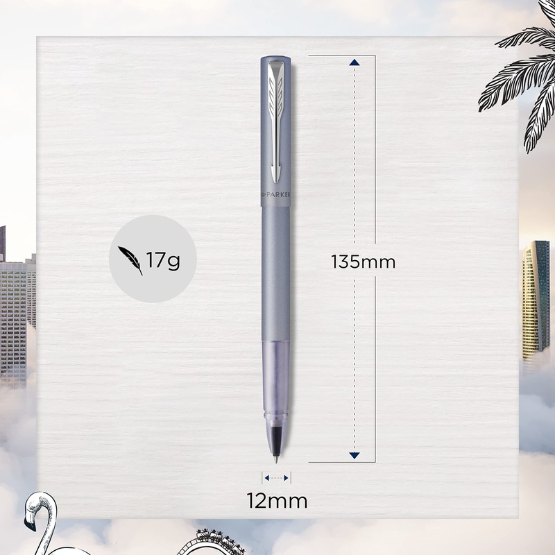 Parker Vector XL Rollerball Pen | Metallic Silver-Blue Lacquer on