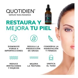 Serum Niacinamida 10% Quotidien Con Zinc + Planta De La Resurreccion - Skin Care Antienvejecimiento - Suero Aclara Cuidado Facial Para Todo Tipo De Piel - Antimanchas - Acne - Piel Grasa -30ml
