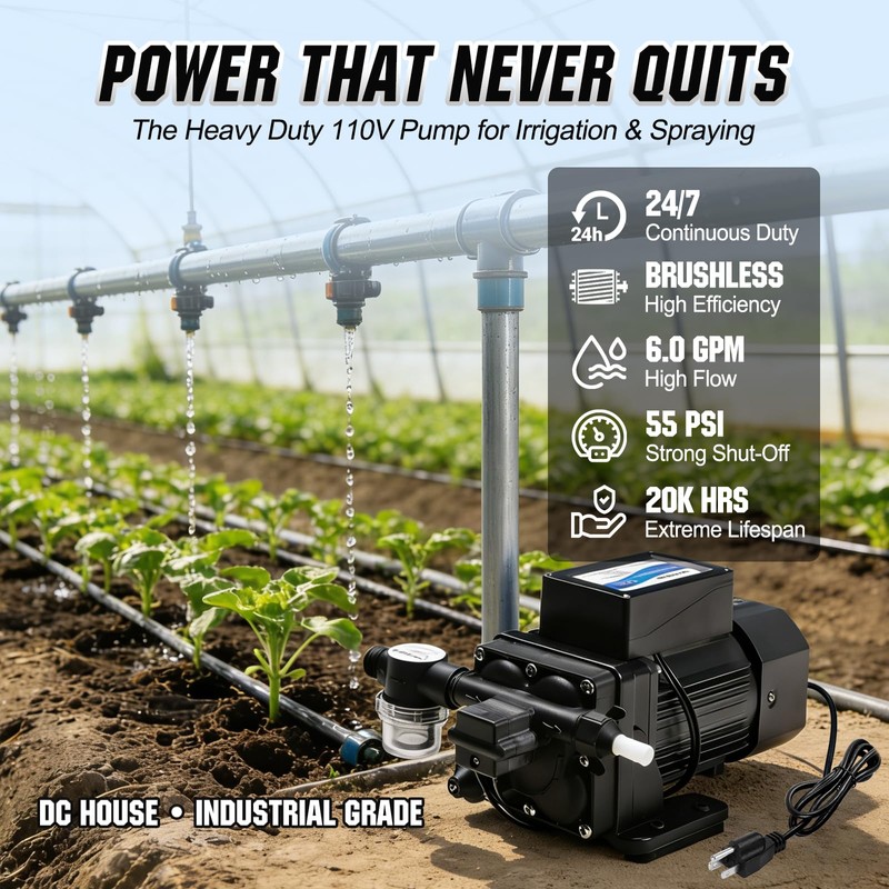 DC HOUSE Continuous Duty 110V Brushless Water Pump, 6GPM 55PSI