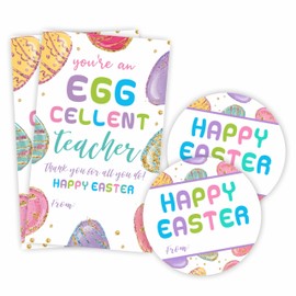 Happy Easter Sticker Kit - You're an Eggcellent Teacher, Thank You for All You Do - 20 Round Sealing Label & 20 Gift Tags - Teacher Adhesive Gift Wrapping Sticker Set, Party Favor & Decorations - A01