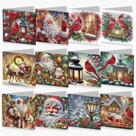 YOKUSHI 12 PCS Diamond Art Painting Christmas Greeting Cards with Envelopes, Snowman Craft DIY Card Making Kits for Adults Kids Gifts (Christmas)