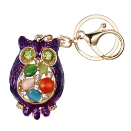 Ever Faith Austrian Crystal Enamel Cute Hollow-out Owl Bird Animal Keychain Purple Gold-Tone
