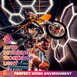 GOSLARLIT Hexagon LED Garage Light, 25 Pack LED Shop Ceiling Lamp, 144W 15950LM 6500K Daylight White, Linkable Plug-in Hexagon Lamp for Workshop Gym Car Care Warehouse 95x66inch