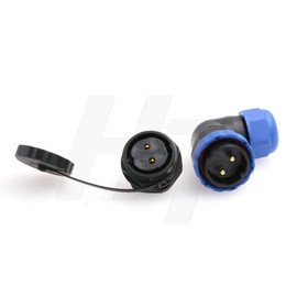 HangTon HE29 2 Pin Plastic Waterproof Connector Threaded Outdoor Industrial Electrical Power Circular Male Female Angled Wire Cable Plug + Panel Socket (2 pin)