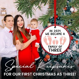 Baby First Christmas Ornament 2024, Newborn Baby Boy, Girl Christmas Ornament Gifts, First Time Mom, Dad Gift, Pregnancy Gifts, Newborn Gifts Christmas Decorations, Family of Three Ceramic Ornament